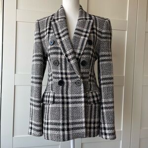 Zara Houndstooth Double Breasted Blazer size M Cream with Black